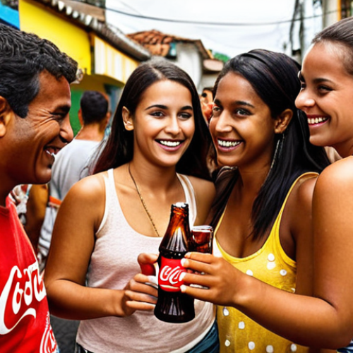 Home 4 **
Prompt: "A heartwarming scene depicting a diverse group of friends sharing Coca-Cola at a lively Brazilian street festival, showcasing genuine smiles and a sense of shared happiness. Focus on vibrant colors, natural lighting, and capturing the essence of Brazilian culture. Emphasize the Coca-Cola bottle as a symbol of connection, not just a product."
**