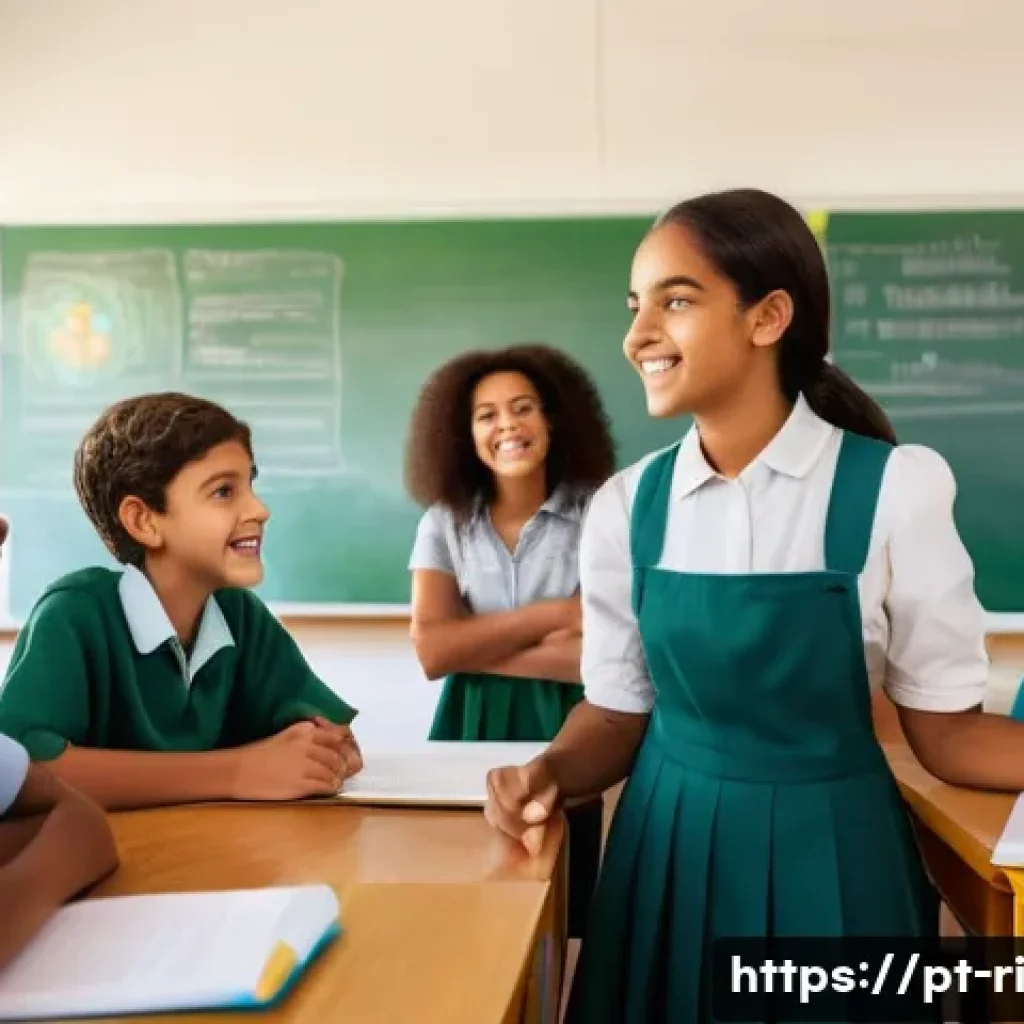 스토리 기반 교육의 효과 분석 - A diverse classroom scene in a modern Brazilian school setting, with attentive teenage students sitt...
