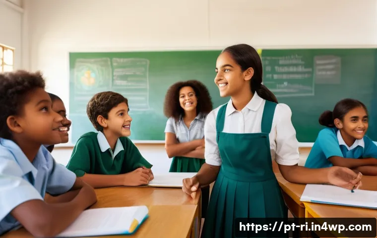스토리 기반 교육의 효과 분석 - A diverse classroom scene in a modern Brazilian school setting, with attentive teenage students sitt...