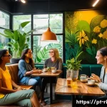 Home 19 창의적인 스토리텔링 기법 - A warm and inviting scene of a diverse group of people sitting in a cozy, modern cafe in São Paulo, ...