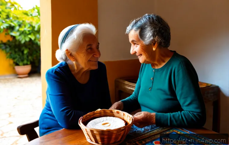 Home 17 스토리를 통한 문화 전달 - Photorealistic documentary-style scene in a sunlit Portuguese coastal home, an elderly grandmother s...